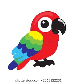 Red parrot in flat style. Colorful tropical bird on a white background