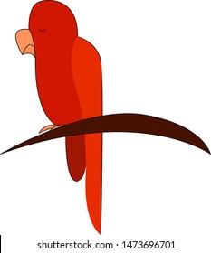 Un loro rojo sentado en una rama de árbol, vector, dibujo de color o ilustración.