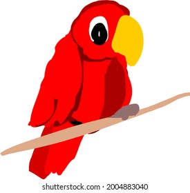 Red Parrot Sitting On A Tree Branch Isolated Bird Vector
