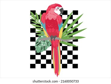 red parrot tropical parrot and hibiscus flower and palm leafs exotic bird stationery,mug,t shirt,phone case fashion slogan  style spring summer sticker and etc  motivarion inspiration inspire positive