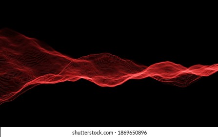 Red particle wave background. Abstract dynamic mesh. Big data technology. Vector grid illustration.