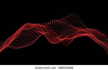 Red Particles Wave Background. Abstract Dynamic Mesh. Big Data Technology. Vector Grid Illustration.