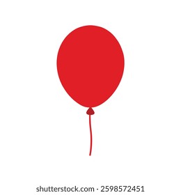 Red party balloon isolated on white background Bright red balloon floating against a white background, symbolizing celebration, joy, and happiness in a simple, minimalistic style.