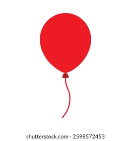 Red party balloon isolated on white background Bright red balloon floating against a white background, symbolizing celebration, joy, and happiness in a simple, minimalistic style.