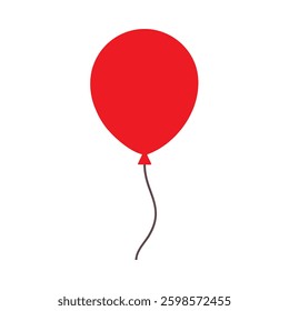 Red party balloon isolated on white background Bright red balloon floating against a white background, symbolizing celebration, joy, and happiness in a simple, minimalistic style.