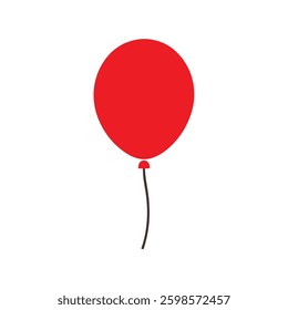 Red party balloon isolated on white background Bright red balloon floating against a white background, symbolizing celebration, joy, and happiness in a simple, minimalistic style.