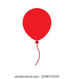Red party balloon isolated on white background Bright red balloon floating against a white background, symbolizing celebration, joy, and happiness in a simple, minimalistic style.