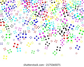 Red Party Circle Frame. Confetti Surprise Illustration. Yellow, pink, blue circles but against a white background. Flying confetti.