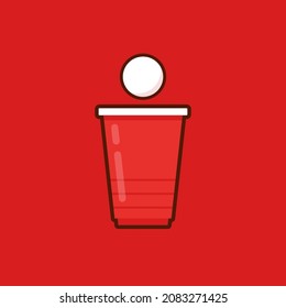 Copa de partido rojo aislada en fondo rojo, ilustración vectorial. Vector de taza de cerveza roja. Pong de cerveza.