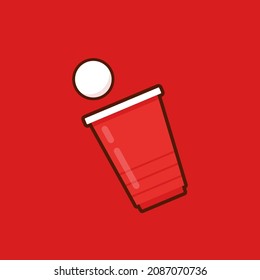 Red party cup isolated on red background, vector illustration. Red beer cup vector. Beer pong.