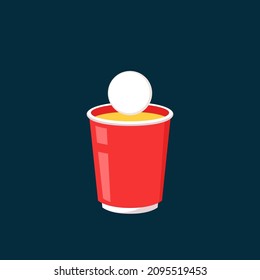 Red party cup isolated on blue background, vector illustration. Red beer cup vector. Beer pong.