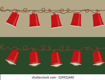Red party cups garland, seamless vector border, isolated design elements