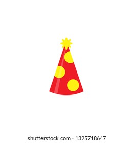 Red party hat isolated on white background. Accessory, symbol of the holiday. Birthday Colorful Cap vector illustration.