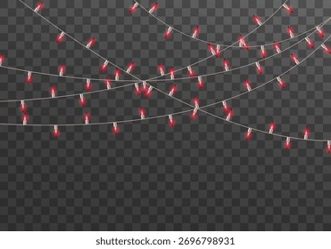 Luzes de corda de festa vermelha Efeito de sobreposição transparente​, Luzes de fadas de LED vermelho Sobreposição de guirlanda​, Luzes de corda vermelha festiva transparente
