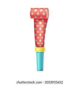 Red Party Whistle with Dots as Birthday Toy and Accessory for Blowing and Making Sound Vector Illustration