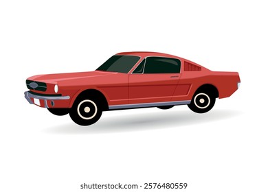 Red passenger retro car on a white background, vector illustration