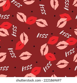 Red Passionate Hot Kiss Vector Graphic Seamless Pattern can be use for background and apparel design