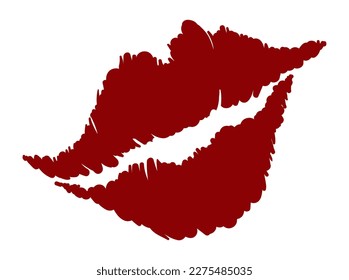 Red passionate kiss mark with irregular borders, isolated over white background.