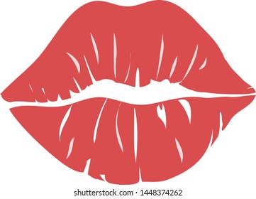 Red Passionate Lips Icon Isolated on White Background. Grunge Style. Vector Illustration