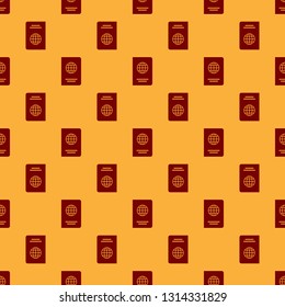 Red Passport with biometric data icon isolated seamless pattern on brown background. Identification Document. Vector Illustration