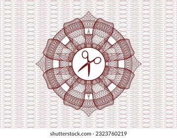 emblema del pasaporte rojo. con icono de tijeras dentro