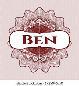 Red passport emblem with text Ben inside