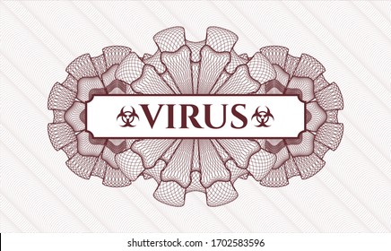 Red passport emblem. Vector Illustration. Detailed with text Virus inside