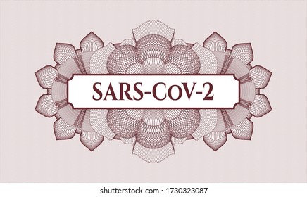 Red passport emblem. Vector Illustration. Detailed with text SARS-CoV-2 inside