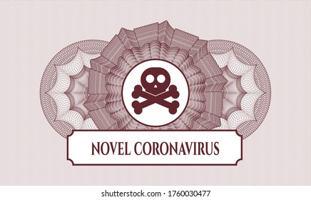 Red passport emblem. Vector Illustration. Detailed with crossbones icon and Novel Coronavirus text inside