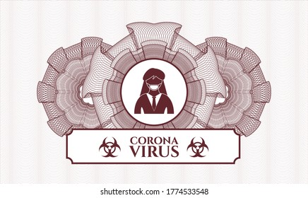 Red passport emblem. Vector Illustration. Detailed with woman wearing face mask icon and Coronavirus text inside