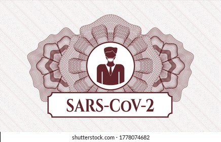 emblema del pasaporte rojo. Ilustración vectorial. Detallado con un hombre con icono de máscara facial y texto SARS-CoV-2 dentro