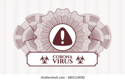 Red passport emblem. Vector Illustration. Detailed with warning icon and Coronavirus text inside