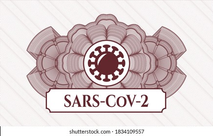 emblema del pasaporte rojo. Ilustración vectorial. Detallado con icono de coronavirus y texto SARS-CoV-2 dentro