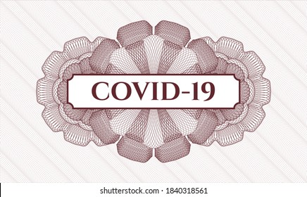 Red passport emblem. Vector Illustration. Detailed with text COVID-19 inside