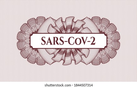 Red passport emblem. Vector Illustration. Detailed with text SARS-CoV-2 inside