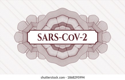 Red passport emblem. Vector Illustration. Detailed with text SARS-CoV-2 inside