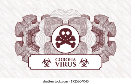 Rotpassemblem. Vektorgrafik. Detaillierte Angaben mit dem Symbol für Querknochen und dem Text von Coronavirus