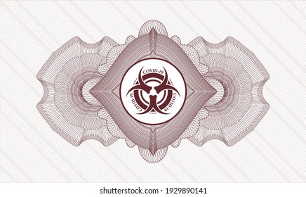 Red passport emblem. Vector Illustration. Detailed with biohazard covid-19 icon inside