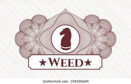 Red passport emblem. Vector Illustration. Detailed with chess knight icon and Weed text inside