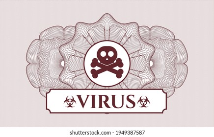 Red passport emblem. Vector Illustration. Detailed with crossbones icon and Virus text inside