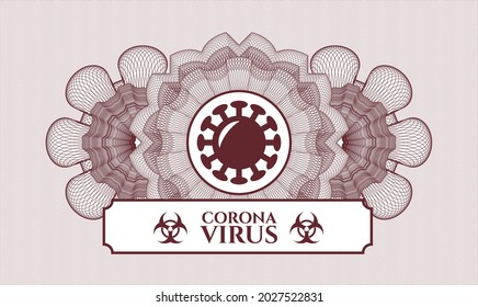 Red passport emblem. Vector Illustration. Detailed with coronavirus icon and Coronavirus text inside