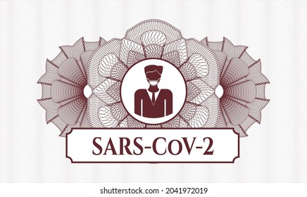 emblema del pasaporte rojo. Ilustración vectorial. Detallado con un hombre con icono de máscara facial y texto SARS-CoV-2 dentro