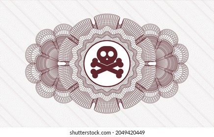 Red passport emblem. Vector Illustration. Detailed with crossbones icon inside