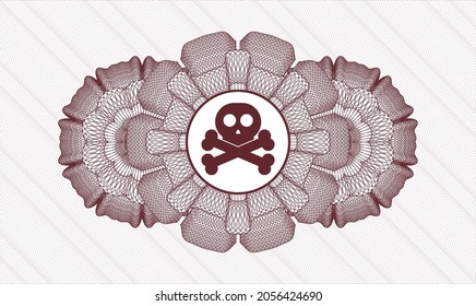Red passport emblem. Vector Illustration. Detailed with crossbones icon inside