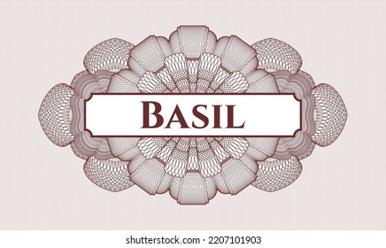 Red passport emblem. Vector Illustration. Detailed with text Basil inside