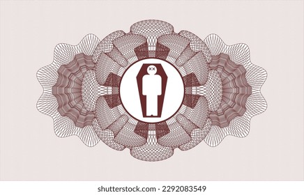 Red passport emblem. Vector Illustration. Detailed with dead man in his coffin icon inside