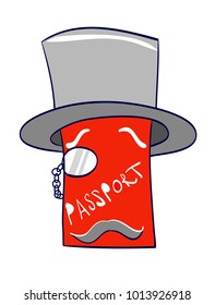 red passport in a hat with moustache