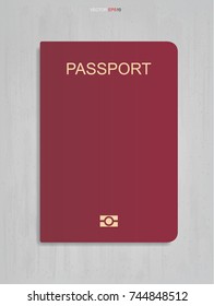 Red passport isolated on concrete texture background. Vector illustration.