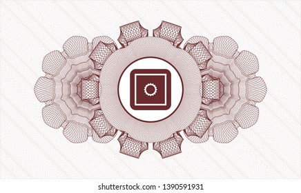 Red passport money rosette with bank safe icon inside