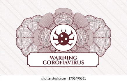 Rosette de dinero del pasaporte rojo con icono de fallo y texto del Coronavirus de advertencia dentro